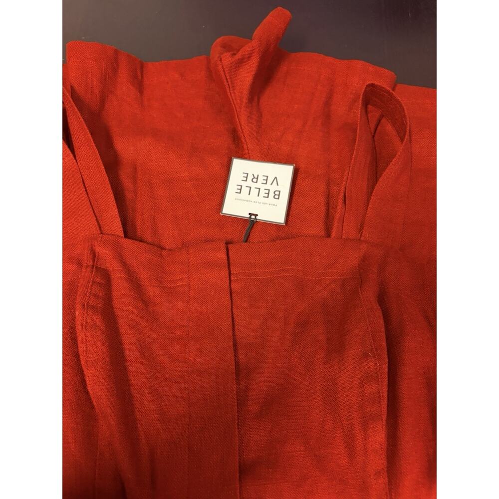 NWT Boho Coastal Linen Blend Belted Romper Rust Utility Safari Pockets Women 10 - Picture 7 of 13